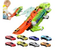 Générique Jouet Voiture Dinosaure, Jouet Véhicules Pliants Amusant, Transporteur Portable et Set de 8 Voitures pour Garçons Filles 3 Ans et Plus Voyage Maison École Anniversaire