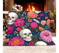 Générique Jour des Morts Fleurs CrâNes Couverture Double Face Douillette Extra épaisse et Chaude en Sherpa, Coloré Couverture Polaire Super Douce pour Canapé ou Salon, 180x200 cm 2 Personnes