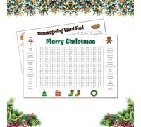 Générique Jumbo Thanksgiving Word Search Poster - Giant 36"x24" Wall Game, Fall Harvest Word Search Puzzle Poster, Large Holiday ActivityPoster for Christmas Parties & Thanksgiving (2 Pcs Mix)
