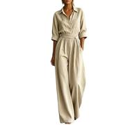 Générique Jumpsuit Femme,Combinaison Ample à Jambes Larges Coupe DéContractéE Style Chemise Unie IdéAle pour Une Tenue De Jour comme De Nuit