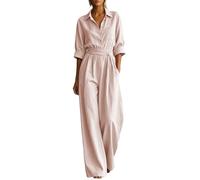 Générique Jumpsuit Femme,Combinaison Ample à Jambes Larges Coupe DéContractéE Style Chemise Unie IdéAle pour Une Tenue De Jour comme De Nuit