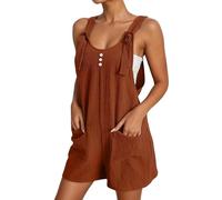 Générique Jumpsuit Femme,Combinaison D'éTé DéContractéE sans Manches avec Boutons sur Le Devant Et Short à Bretelles IdéAle Au Quotidien