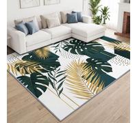 Générique Jungle Tropical Botanique Tapis Salon Lavable 60 x 90 cm | Grand Tapis Monstera Or Feuilles De Palmier Antidérapant À Poils Courts pour Chambre Cuisine Entrée Decoration