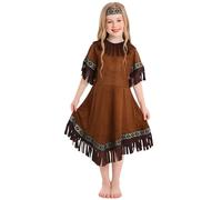 Générique Jupe à franges primitive pour enfants filles, Costume de spectacle sur scène indienne, ensemble de vêtements pour enfants 3 pièces (Coffee, 10-12 Years)