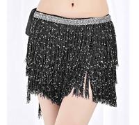 Générique Jupe A Paillette,Foulard BohèMe à La Taille avec Franges à Paillettes Jupe Portefeuille pour La Danse du Ventre pour Les Performances Et Les FêTes (Black One Size)