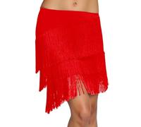 Générique Jupe bohème asymétrique avec Franges fluides et Pompons décoratifs pour Tenue décontractée ou soirée (Red, XL)
