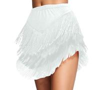 Générique Jupe bohème Fluide à Franges et Ourlet asymétrique avec Pompons pour décontractée et soirée sans répétition de Mots (White, S)