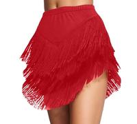 Générique Jupe bohème Fluide à Franges et Ourlet asymétrique ornée de Pompons, idéale pour Une Tenue décontractée ou de soirée. (Red, XXXXL)