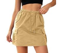Générique Jupe Cargo Utilitaire Taille Haute avec Poches, Coupe Slim, Style décontracté, Jupe midi trapèze (Yellow, L)