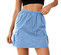 Générique Jupe Cargo Utilitaire Taille Haute avec Poches, Coupe Slim, Style décontracté, Jupe midi trapèze (Blue, XL)