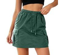 Générique Jupe Cargo Utilitaire Taille Haute avec Poches, Coupe Slim, Style décontracté, Jupe midi trapèze (Dark Green, L)