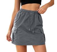 Générique Jupe Cargo Utilitaire Taille Haute avec Poches, Coupe Slim, Style décontracté, Jupe midi trapèze (Dark Gray, M)