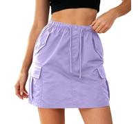 Générique Jupe Cargo Utilitaire Taille Haute avec Poches, Coupe Slim, Style décontracté, Jupe midi trapèze (Purple, M)