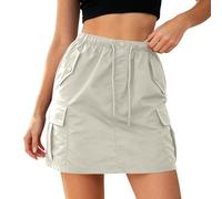 Générique Jupe Cargo Utilitaire Taille Haute avec Poches, Coupe Slim, Style décontracté, Jupe midi trapèze (Grey, S)