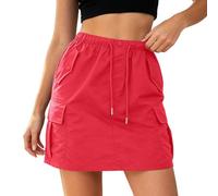 Générique Jupe Cargo Utilitaire Taille Haute avec Poches, Coupe Slim, Style décontracté, Jupe midi trapèze (Red, XL)