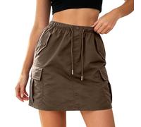 Générique Jupe Cargo Utilitaire Taille Haute avec Poches, Coupe Slim, Style décontracté, Jupe midi trapèze (Coffee, M)