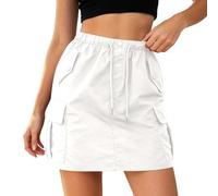 Générique Jupe Cargo Utilitaire Taille Haute avec Poches, Coupe Slim, Style décontracté, Jupe midi trapèze (White, S)