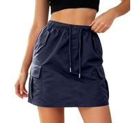 Générique Jupe Cargo Utilitaire Taille Haute avec Poches, Coupe Slim, Style décontracté, Jupe midi trapèze (Navy, XL)