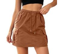 Générique Jupe Cargo Utilitaire Taille Haute avec Poches, Coupe Slim, Style décontracté, Jupe midi trapèze (Khaki, XL)