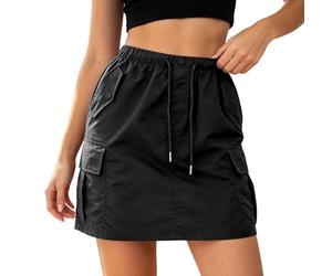Générique Jupe Cargo Utilitaire Taille Haute avec Poches, Coupe Slim, Style décontracté, Jupe midi trapèze (Black, M)