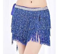 Générique Jupe Carnaval,Foulard BohèMe à La Taille avec Franges à Paillettes Jupe Portefeuille pour La Danse du Ventre pour Les Performances Et Les FêTes (Blue One Size)