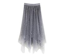Générique Jupe Carnaval,Jupe en Maille IrréGulièRe DoubléE De Velours à Paillettes éToiles Taille Printemps Et éTé (Grey One Size)