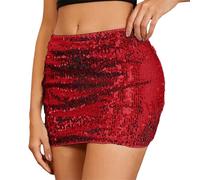 Générique Jupe Courte Sexy pour Fille avec Perles étincelantes Jupe de Banquet de Hanche 1 Red M