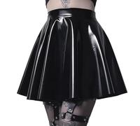 Générique Jupe Cuir Femme Crayon Femmes mode cuir brillant jupe plissée Mini couleur Pure Sexy été femmes vêtements dames jupes mi-longues(XL)
