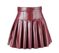 Générique Jupe Cuir Femme Crayon Femmes taille haute a-ligne jupe plissée côté noir Invisible fermeture éclair évasée Mini jupes Chic tenue de club(Burgundy,XL)