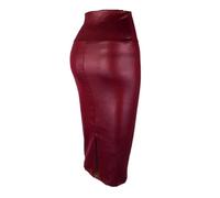 Générique Jupe Cuir Femme Crayon Jupe en cuir dos fendu femmes Sexy moulante jupe crayon bureau dame paquet jupes taille haute été longue(Red,L)