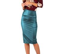 Générique Jupe en Cuir Taille Haute élégante avec Fentes latérales pour Une Punk et féminine audacieuse (Blue, XL)