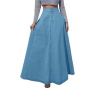 Générique Jupe en Jean Trapèze Femme Évasée Boutonnée Devant Mi-Longue Élégante Tenue Décontractée Mode Conférencier Bureau Sortie (Light Blue, S)