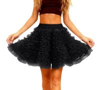 Générique Jupe en Tulle Femme Grande Taille,Jupe De ScèNe éLéGante à Trois Volants pour La Danse Contemporaine avec Un Design à éTages Et Une Fluidité De Mouvement Jupe Adulte (Black L)