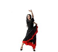 Générique Jupe Femme de Flamenco Dance 2 Volants,Noir/Rouge,XL