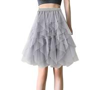 Générique Jupe Femme Élégante Longueur Genou pour Cérémonie Soirée Fête Midi Tutu Superposé Adulte Courte (C-Grey, One Size)