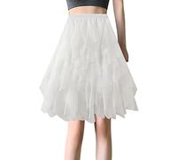 Générique Jupe Femme Élégante Longueur Genou pour Cérémonie Soirée Fête Midi Tutu Superposé Adulte Courte (C-White, One Size)