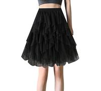Générique Jupe Femme Élégante Longueur Genou pour Cérémonie Soirée Fête Tenue Midi Tutu Superposé Adulte Courte (B-Black, One Size)