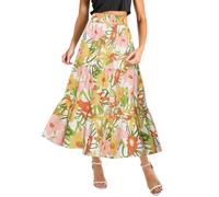 Générique Jupe Femme Mi Longue Mode Été Imprimé Floral Élégante Confortable Polyvalente Occasions Spéciales Sortie Décontractée (G-Multicolour, XXL)