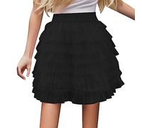 Générique Jupe Femme Transparente Multicolore en Style Gâteau Longueur Courte Taille Haute Élégante A (Black, L)