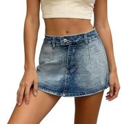 Générique Jupe Jean Mini Femme Fermeture Éclair Bouton Y2K Décontractée Taille Basse Stretch Bodycon Micro Cargo avec Poches