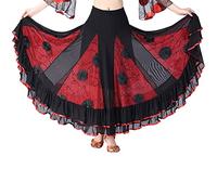 Générique Jupe Longue Danse Classique Femme Jupe Flamenco de Danse Flamenca Gitane Andalouse Jupe en Tulle Adulte Jupe de Danse de Salon Jupe Balançoire Latine Orientale Jupe Flamenco Ballroom Danse