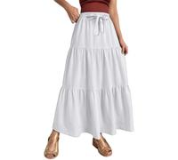 Générique Jupe Longue Femme Blanche Robe Longue Boheme Vetement Bohème Tour De Taille Elastique Longue Été Maxi Tube Taille Haute A-Line Décontractée Vacances L'Été Plage Vintage