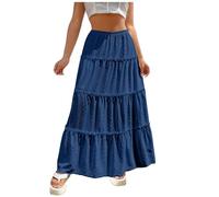 Générique Jupe Longue Femme Élégante avec Ourlet Volanté pour Vacances Plage Mode Cake Ajouré et Froncé (Blue, M)