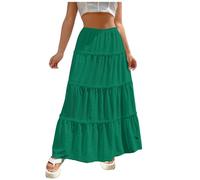 Générique Jupe Longue Femme Élégante avec Ourlet Volanté pour Vacances Plage Mode Cake Ajouré et Froncé (Green, M)