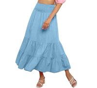 Générique Jupe Longue Femme Taille Elastique, Jupe De Plage Femme Fluide Ete A-Line Robe Taille Haute avec Plisse Ourlet Skirt Leger Respirant Decontracte Couleur Unie Vetement pour Plage Vacances