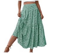 Générique Jupe Longue Jupe 2 en 1 Bohème pour Femme, d'Été Tour de Taille Elastique Taille Haute Plissée A Ligne Élégante Décontractée pour Vacances Plage Haute Longues Tube Yoga (Green-d, M)