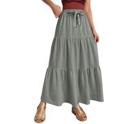 Générique Jupe Maxi Femme en Lin Uni, Jupe Enveloppante Sexy à Cordon, Style Bohème à Volants, Haute Taille et Look Plage(Grey, L)