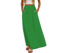 Générique Jupe Maxi Femme Œillets Brodés Taille Haute Élastique Poches Latérales Fluide A-Ligne Été