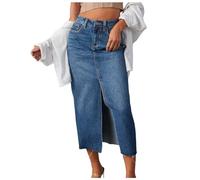 Générique Jupe Mi-Longue Jean pour Femme, Tailler Haute Fente Latérale avec Poche Modèle A Line Stretch pour Sortir (Blue, S)