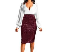 Générique Jupe mi-Longue pour Femmes en Paillettes Unies Style élégant Taille Haute Confortable Parfaite pour soirée (S)
